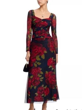 AQUA x Wuthering Heights mesh floral sweetheart neck corset top maxi skirt XS